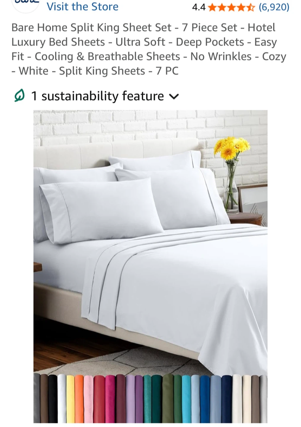 Bare Home Split King Sheet Set - White