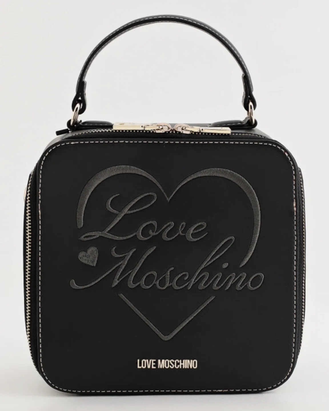 Love Moschino Black Faux Leather Embroidered Shoulder Bag
