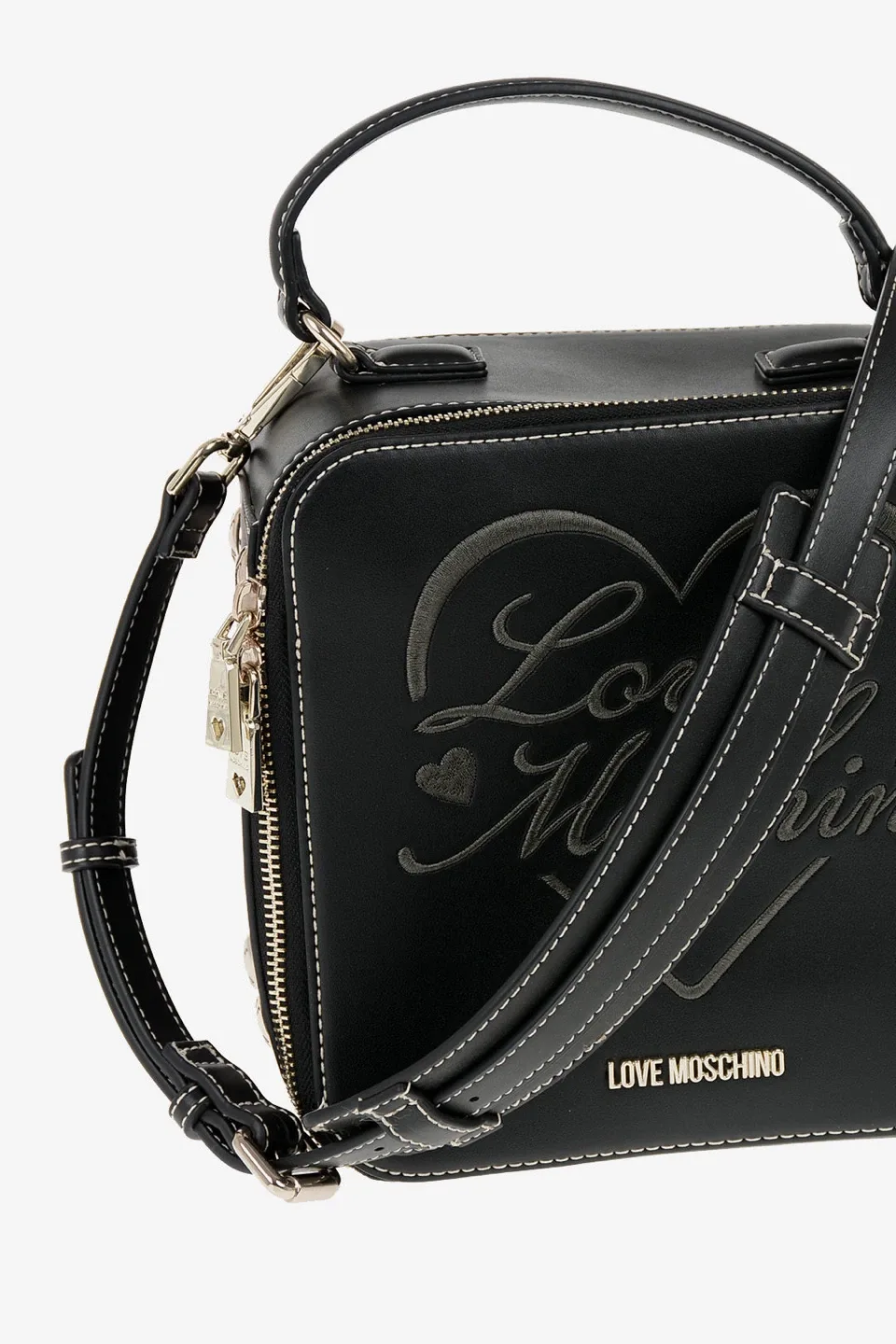 Love Moschino Black Faux Leather Embroidered Shoulder Bag image indicator(3)