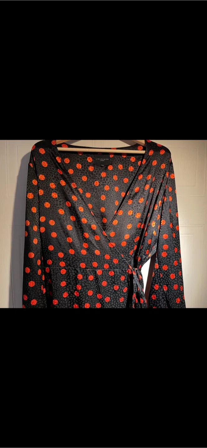 Live Unlimited London Black and Orange Wrap Dress size 14 image indicator(3)