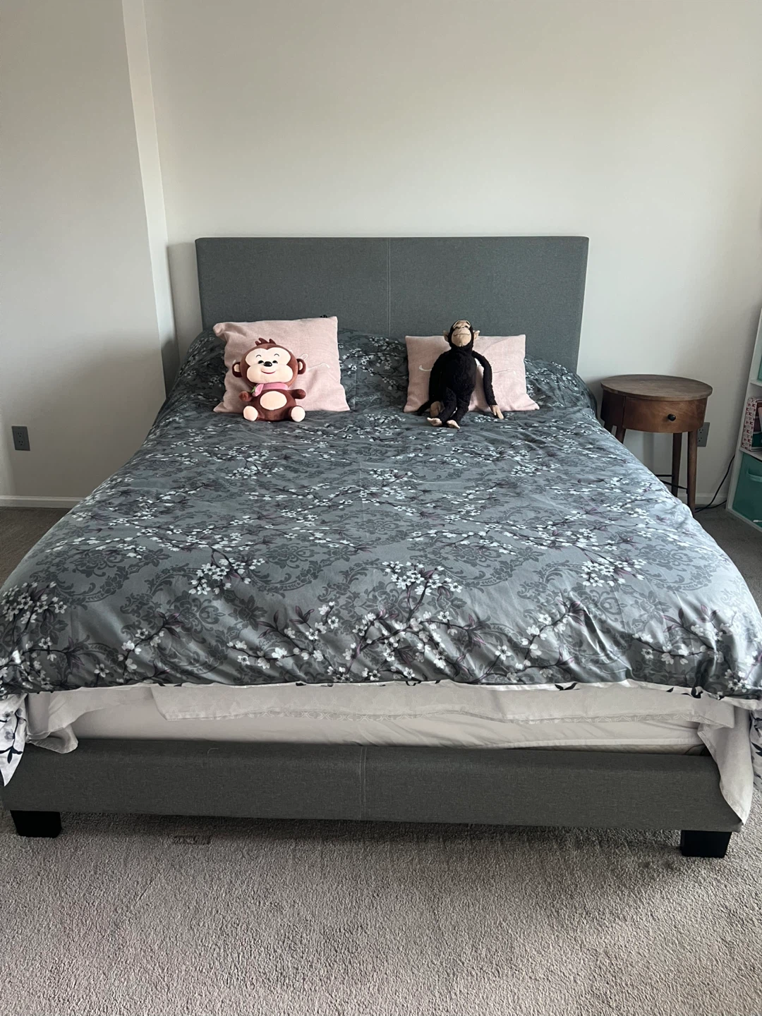 Grey Upholstered Queen Bed Frame + Mattress