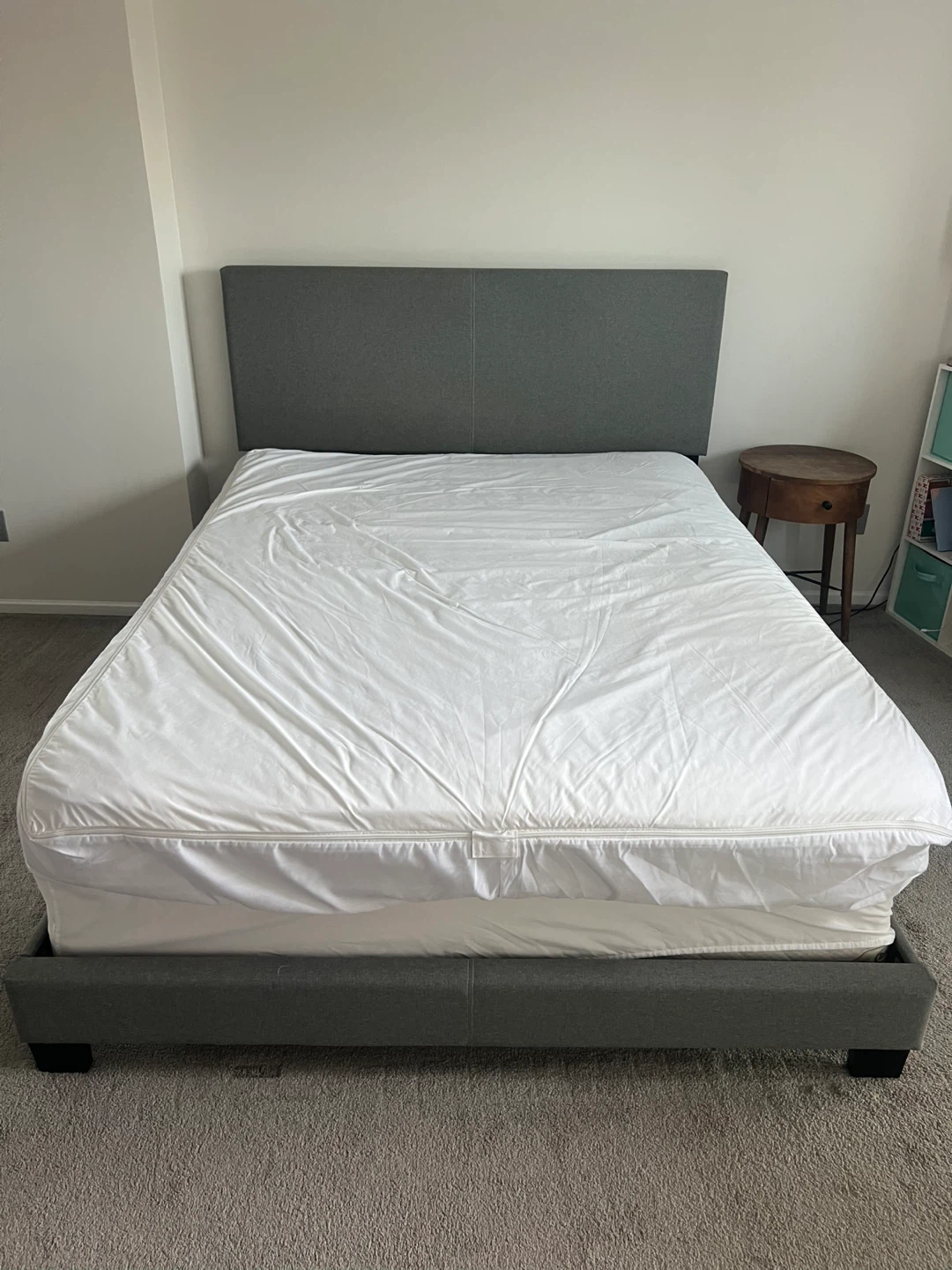 Grey Upholstered Queen Bed Frame + Mattress - photo 2