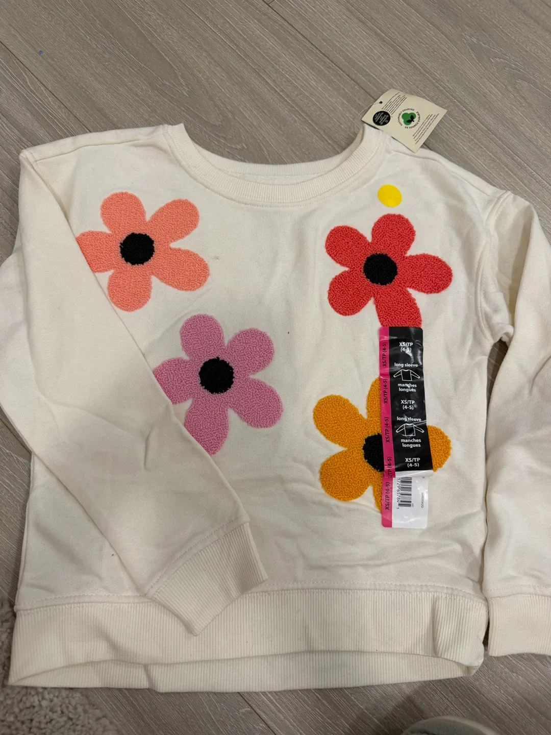 New XS (4-5) Girls' Flower Sweatshirt