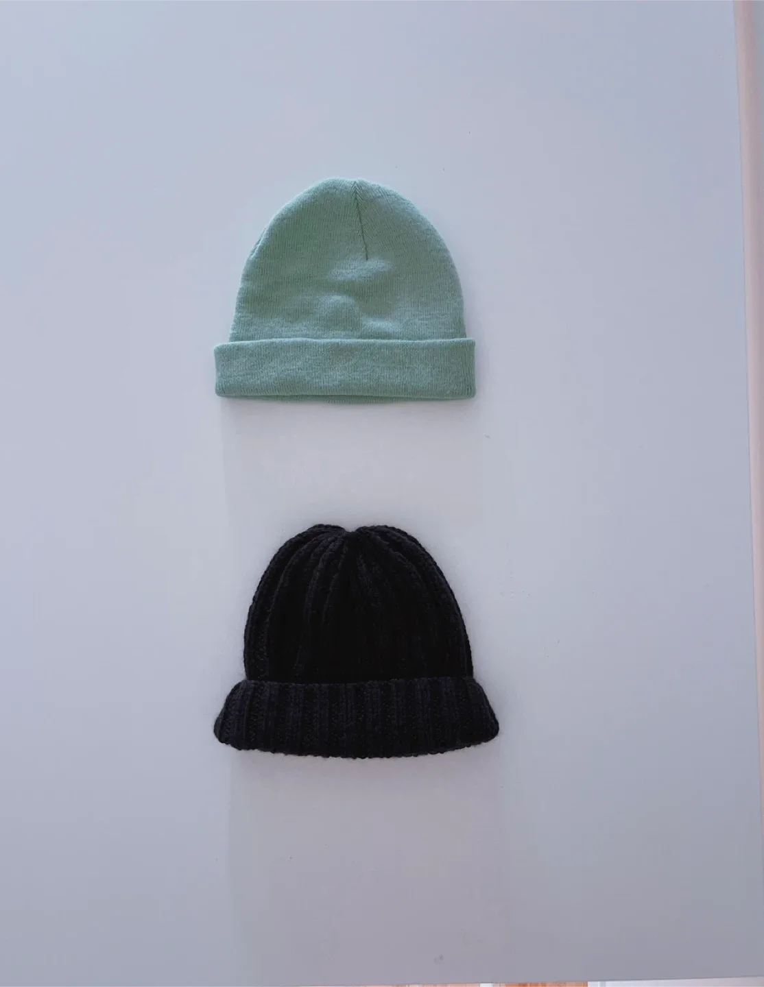 Two Knitted Beanies - Mint Green & Dark Blue thumbnail