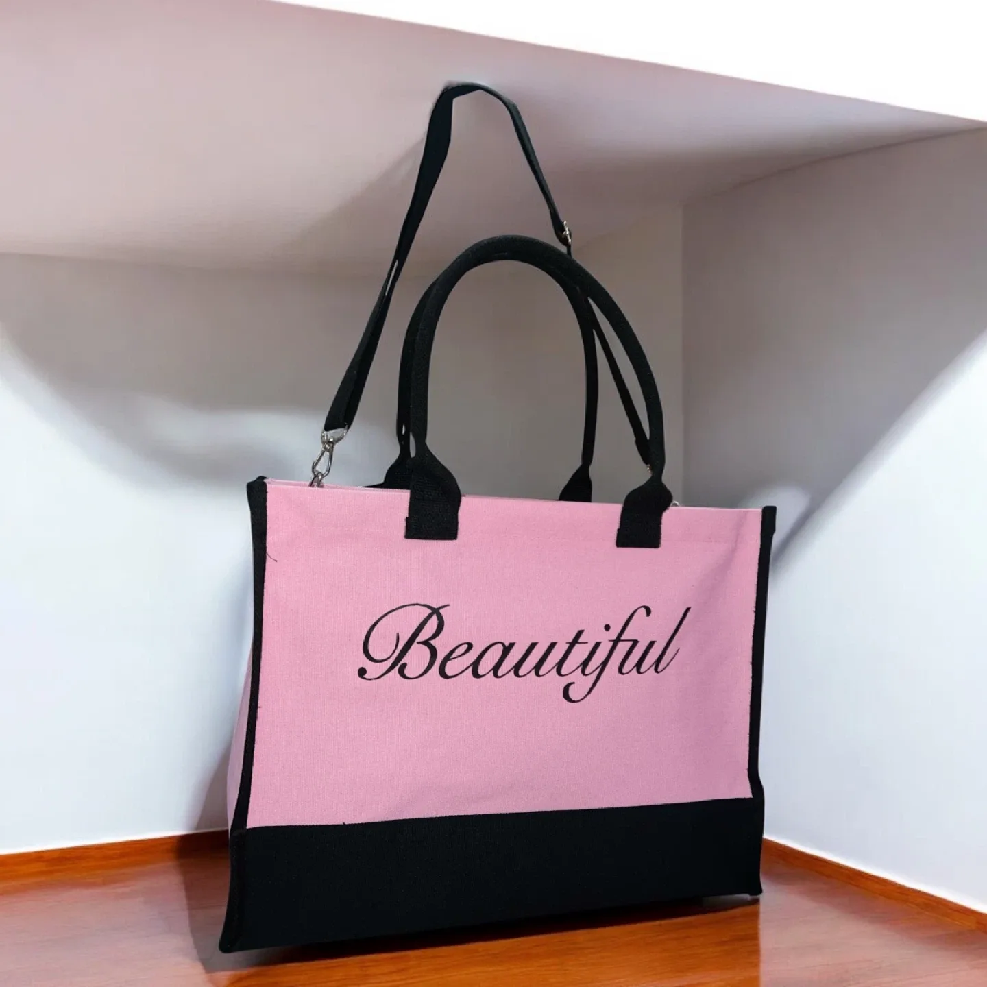 Pink & Black Tote Bag - 'Beautiful' image indicator(2)