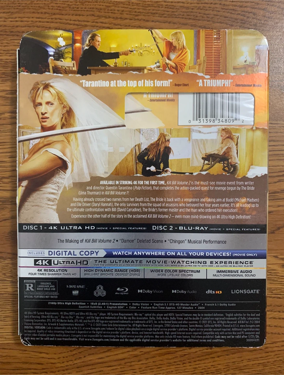 Kill Bill Vol. 2 4K UHD Blu-ray Combo Pack - photo 2