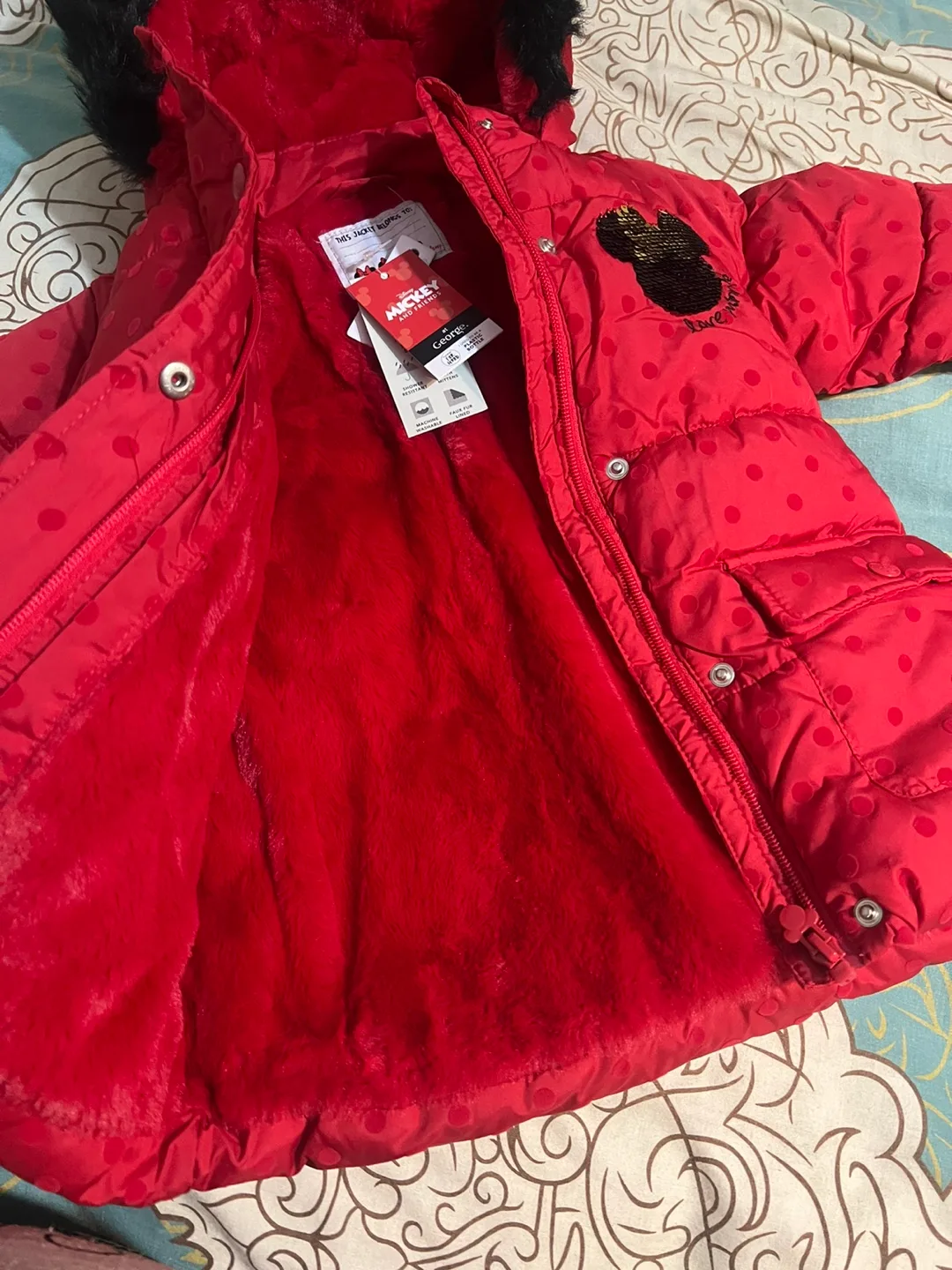 Mickey & Minnie Mouse Red Winter Jacket(Size 1 1/2-2 Years) image indicator(3)