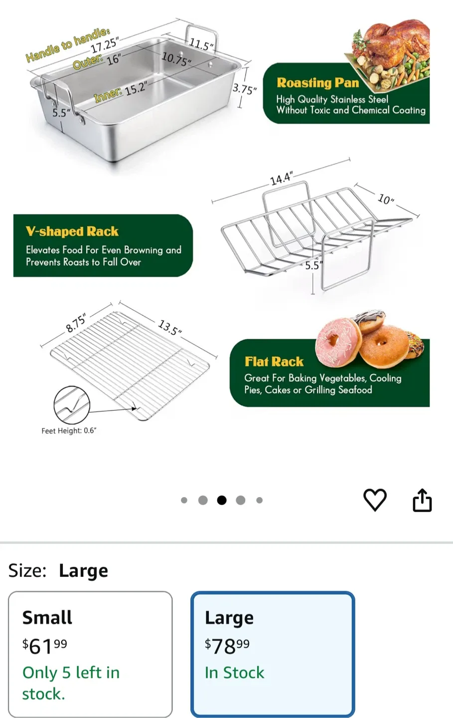 Large Stainless Steel Roasting Pan with Rack image indicator(8)
