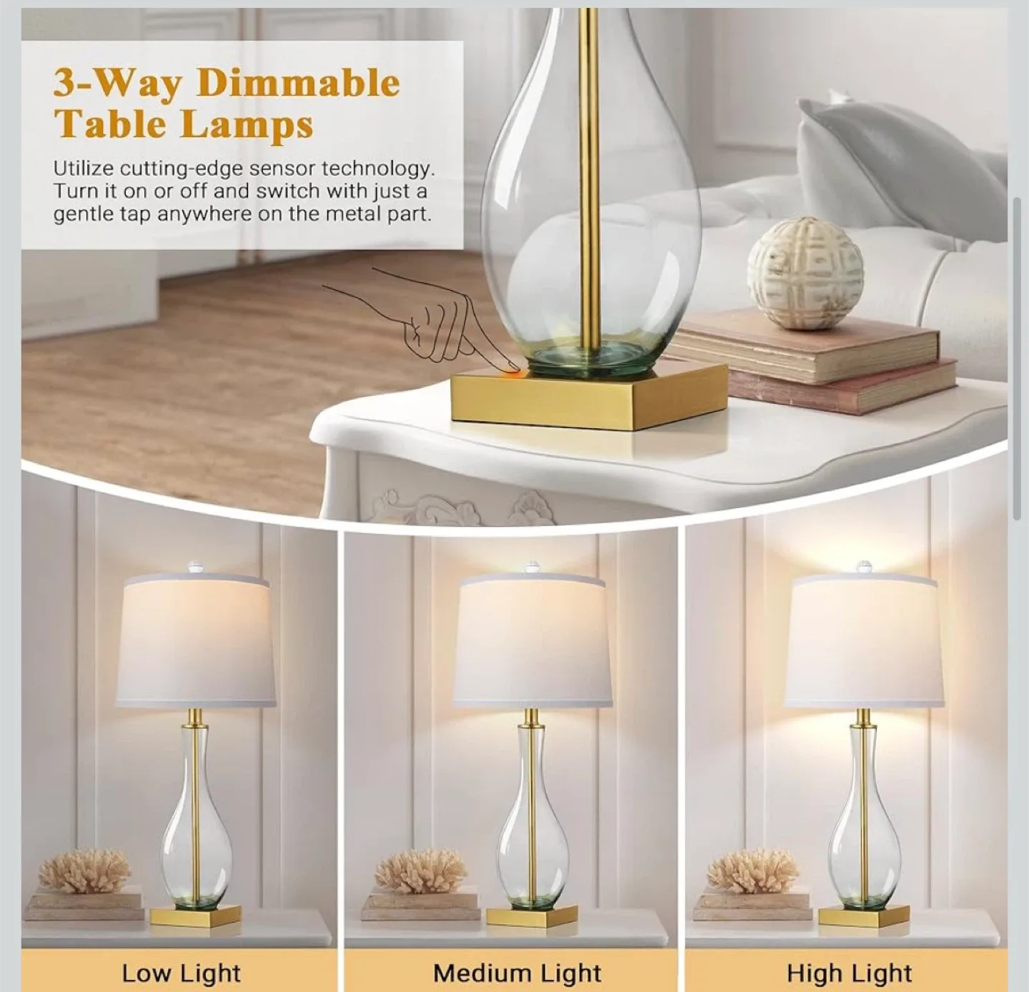 Glass Table Lamp with USB Ports image indicator(6)