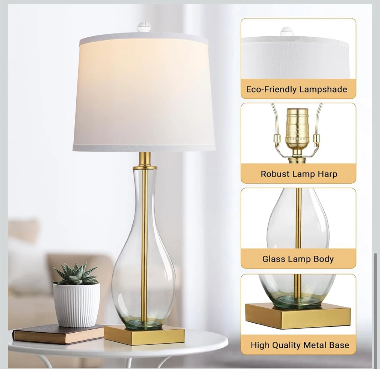 Glass Table Lamp with USB Ports - photo 3