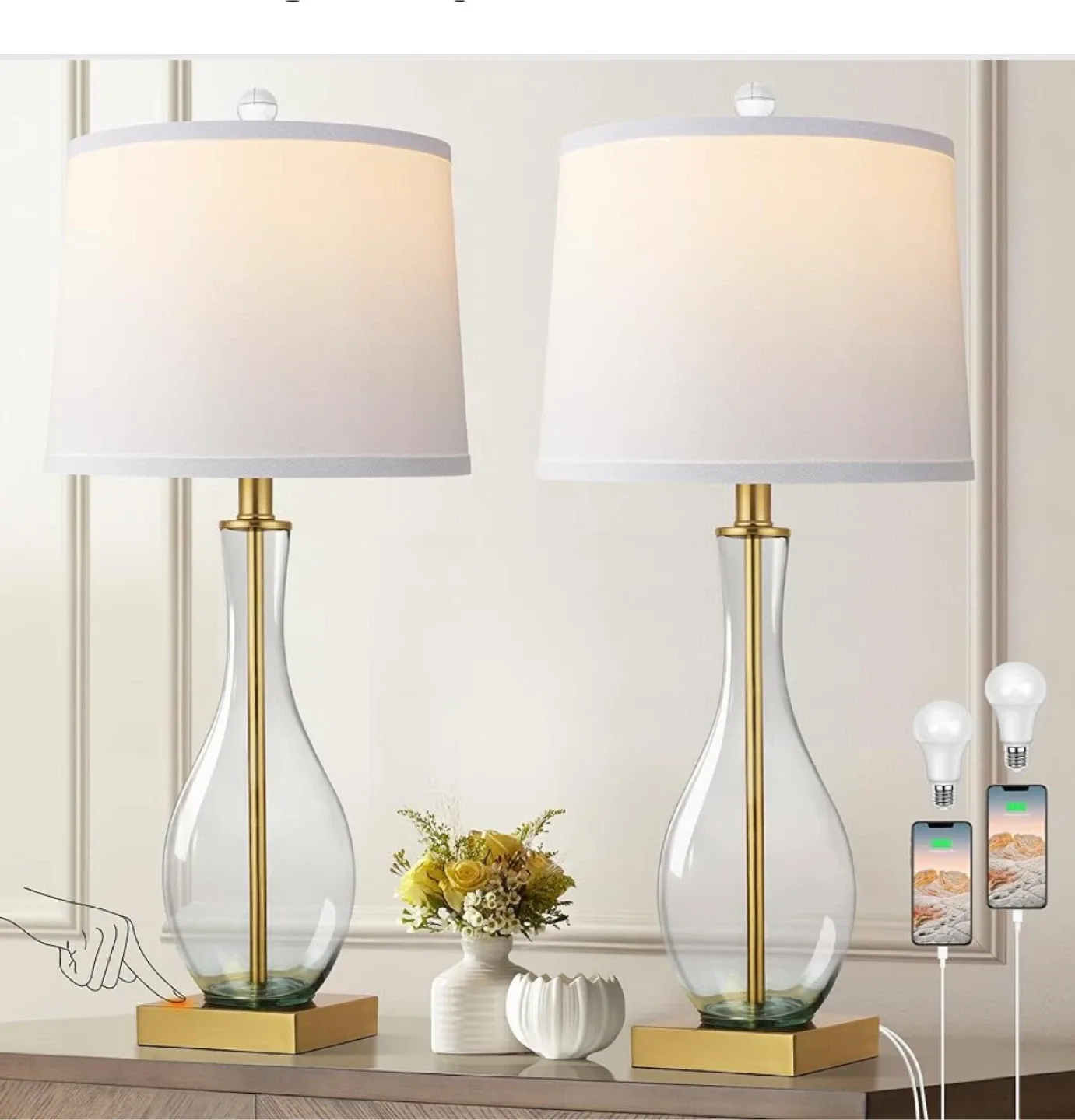 Glass Table Lamp with USB Ports image indicator(7)