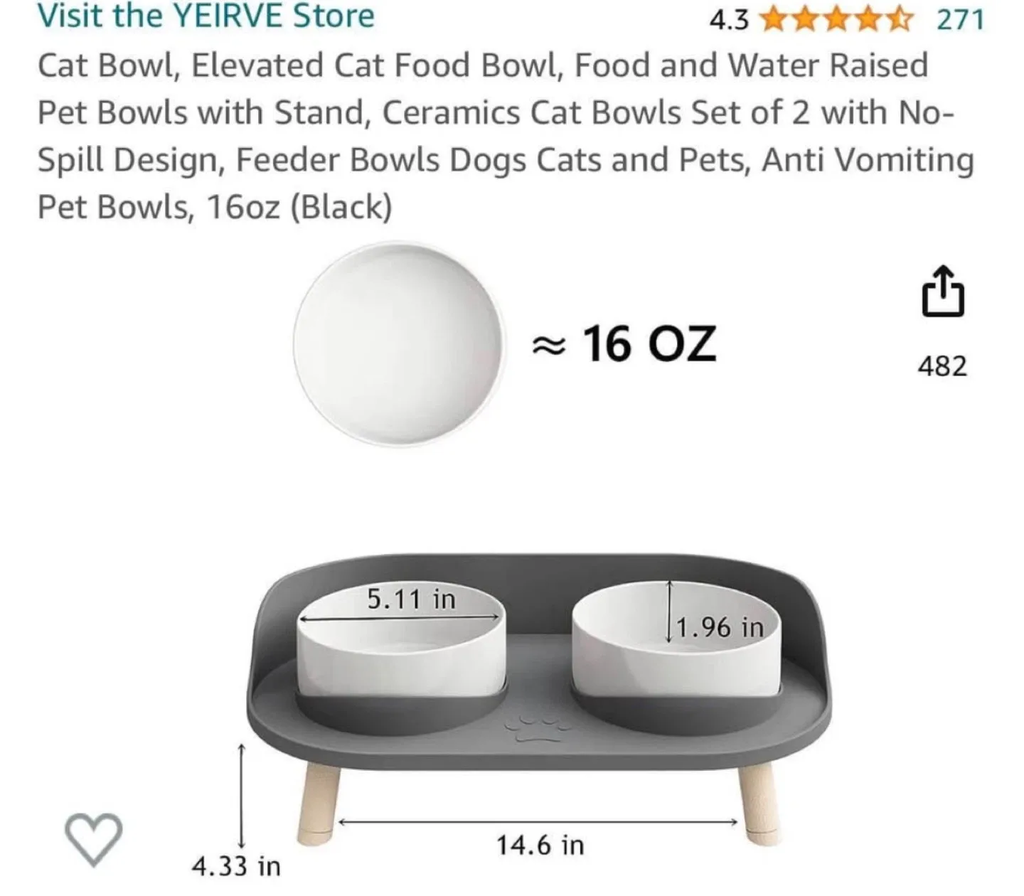 Elevated Cat Food & Water Bowl Set - 16oz image indicator(3)