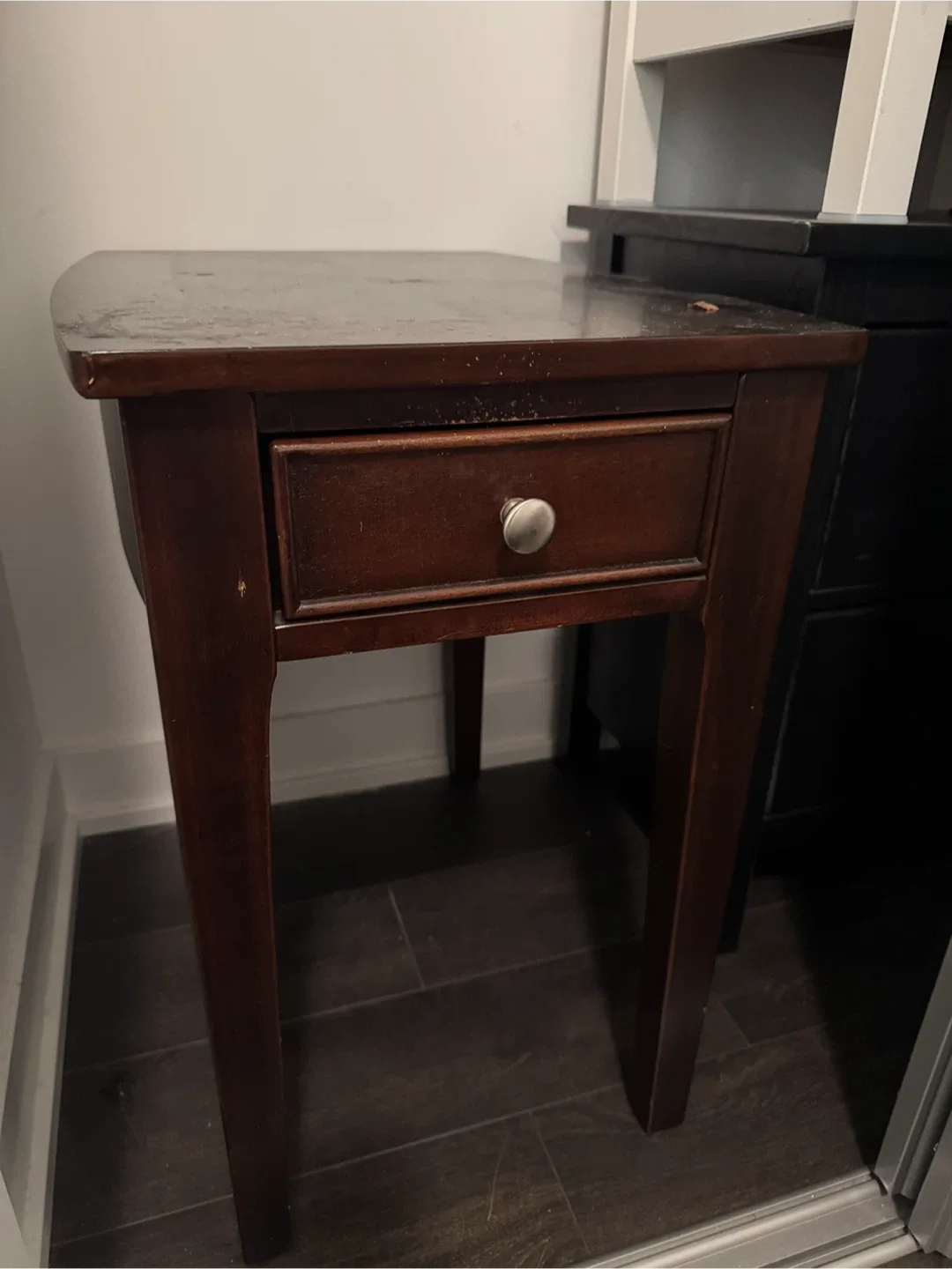 Brown Wood Side Table with Drawer thumbnail