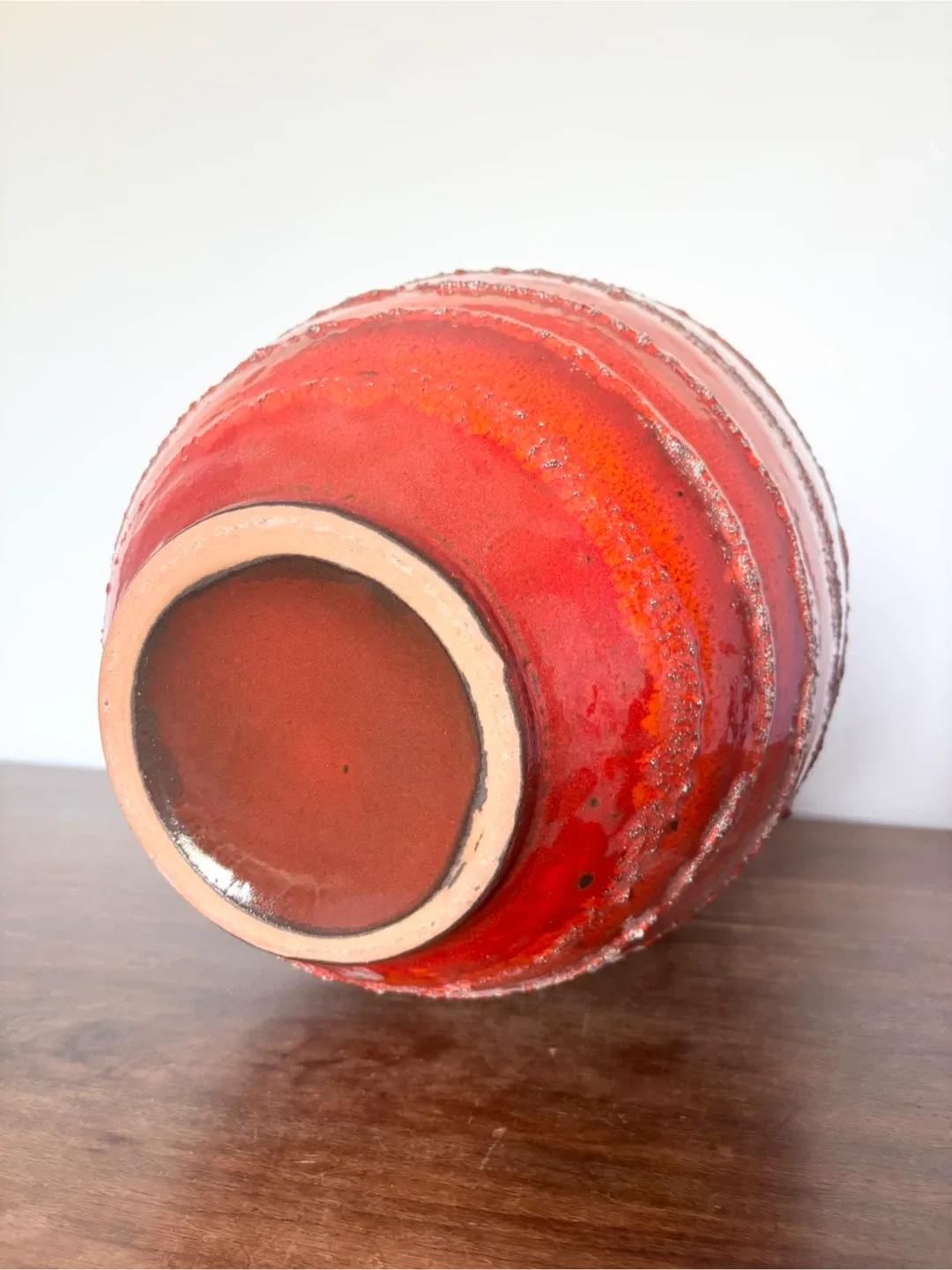 Large orange mid century modern west German lava floor vase image indicator(4)