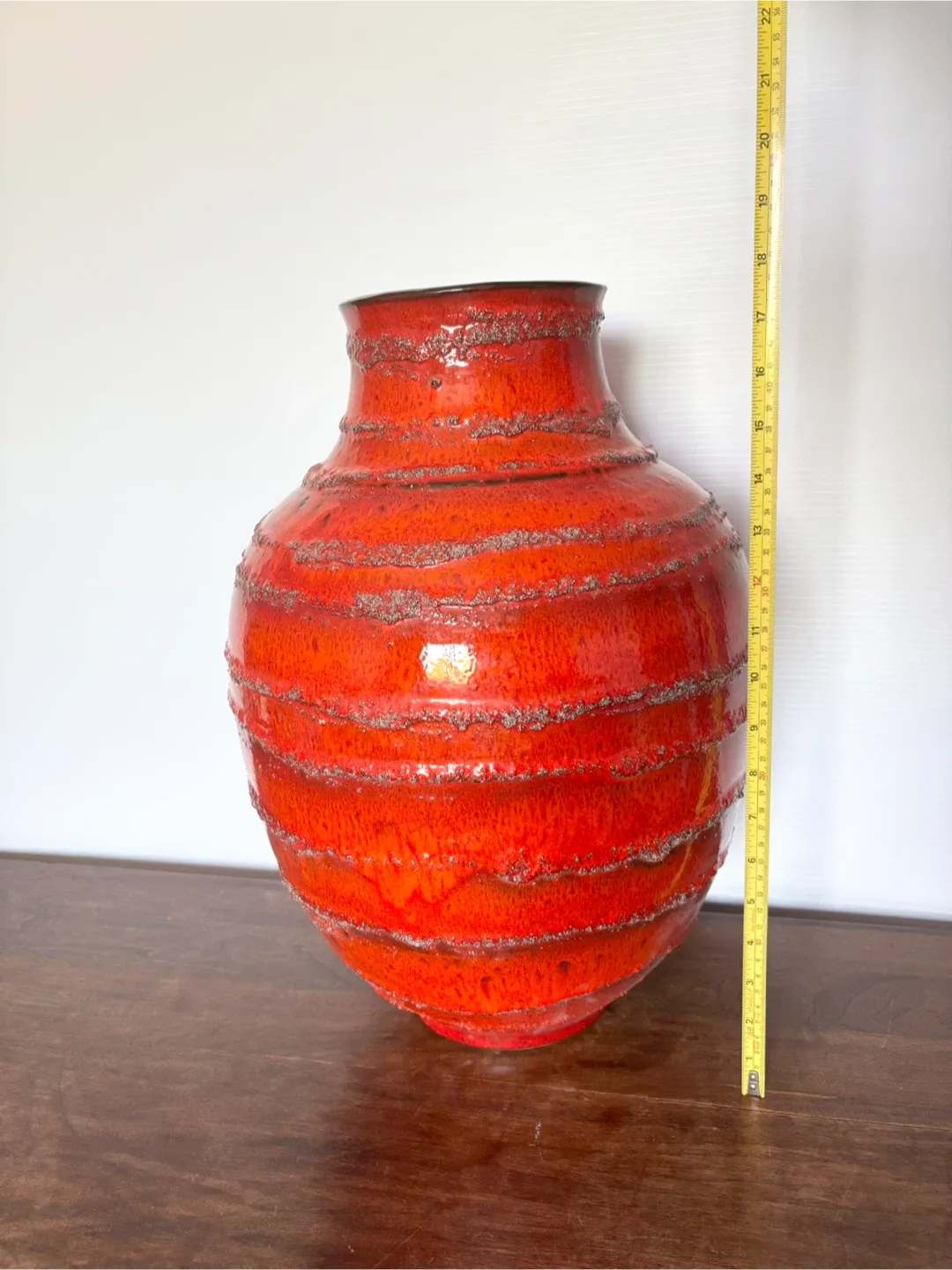 Large orange mid century modern west German lava floor vase image indicator(6)