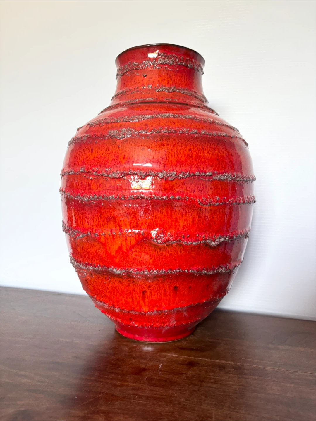 Large orange mid century modern west German lava floor vase