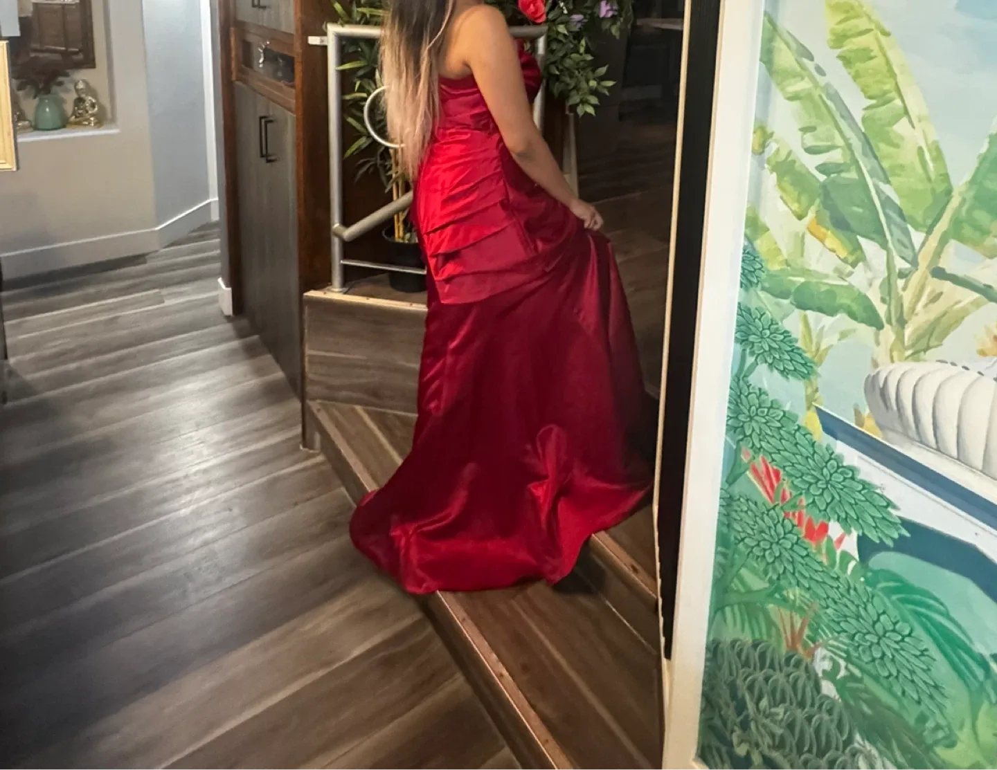 Red Satin Strapless Gown image indicator(3)
