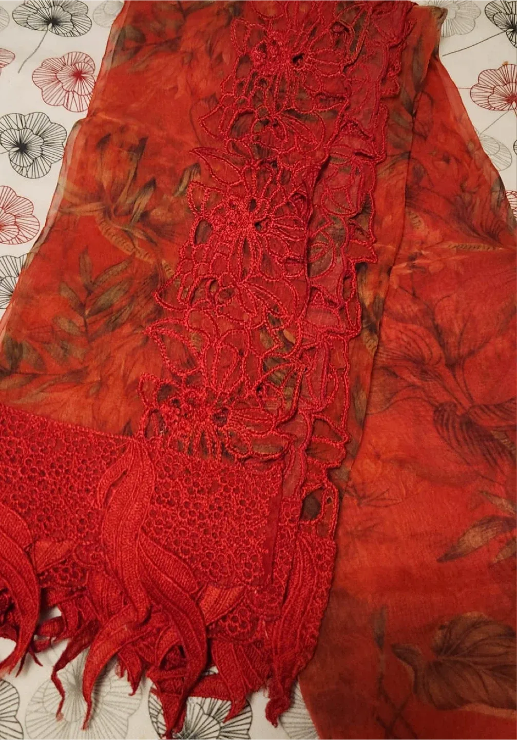 Beautiful Cutwork Suit Red Color Size: can fit Large and XL image indicator(6)