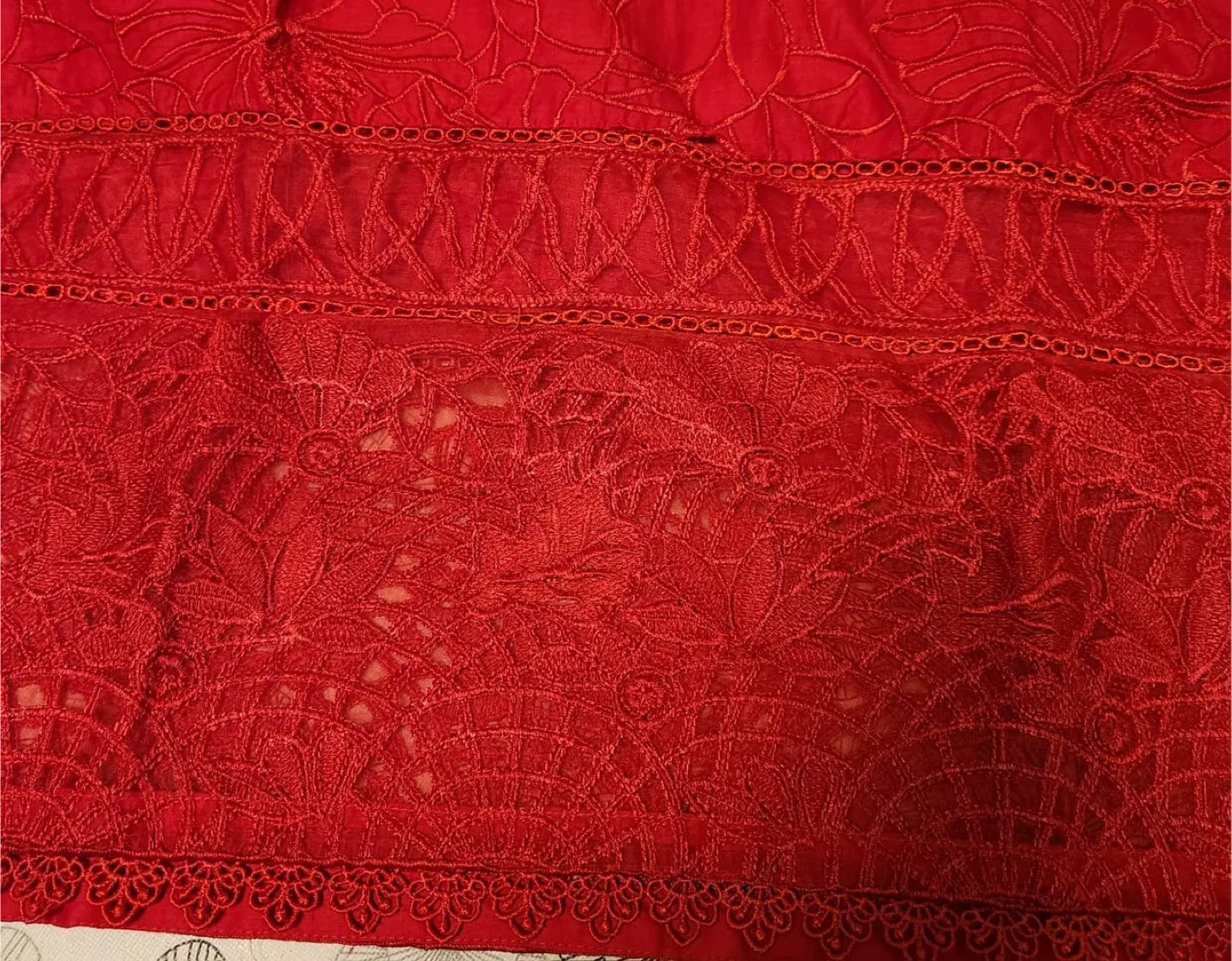 Beautiful Cutwork Suit Red Color Size: can fit Large and XL image indicator(5)