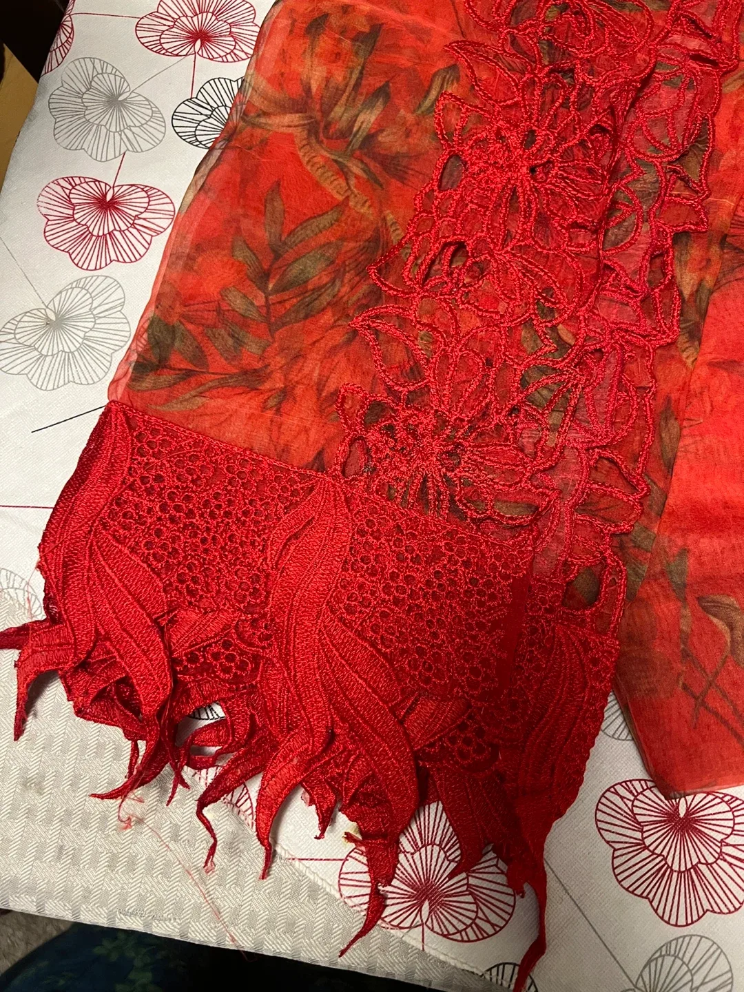 Beautiful Cutwork Suit Red Color Size: can fit Large and XL image indicator(7)