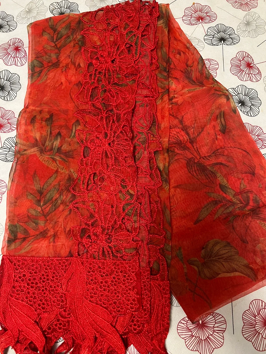 Beautiful Cutwork Suit Red Color Size: can fit Large and XL image indicator(8)