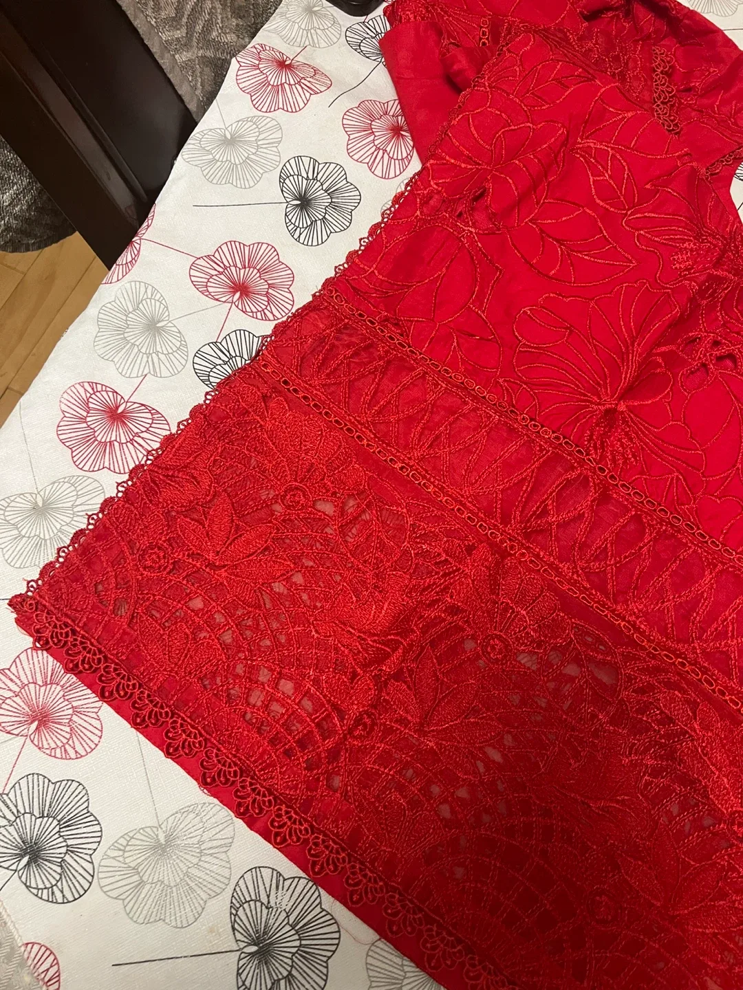 Beautiful Cutwork Suit Red Color Size: can fit Large and XL image indicator(9)
