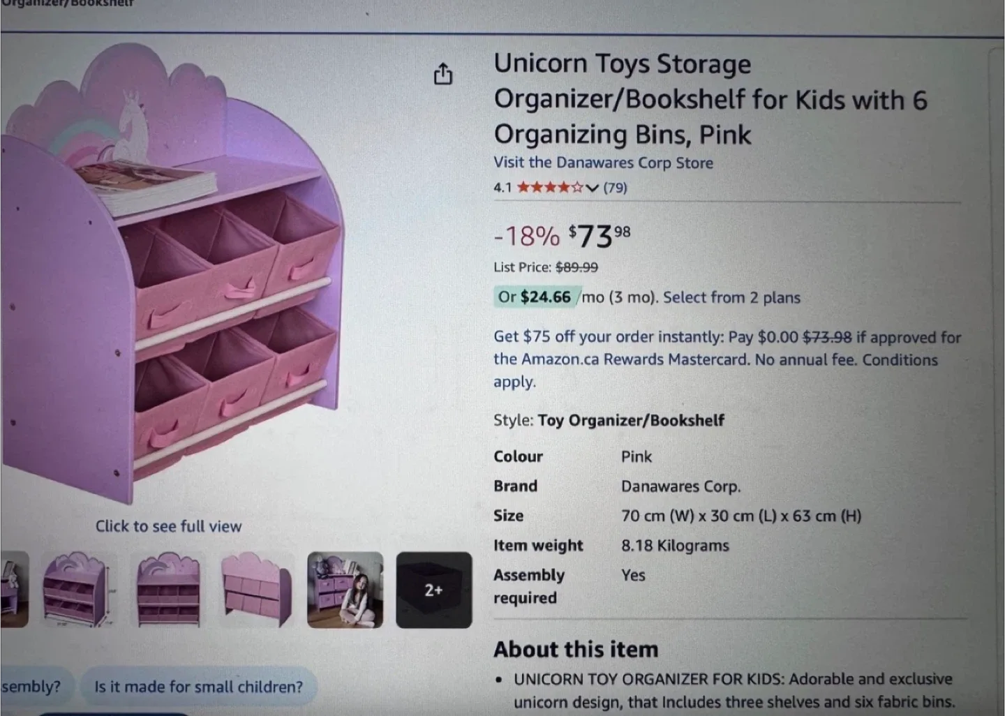 Unicorn Toys Storage Organizer with 6 Bins image indicator(4)
