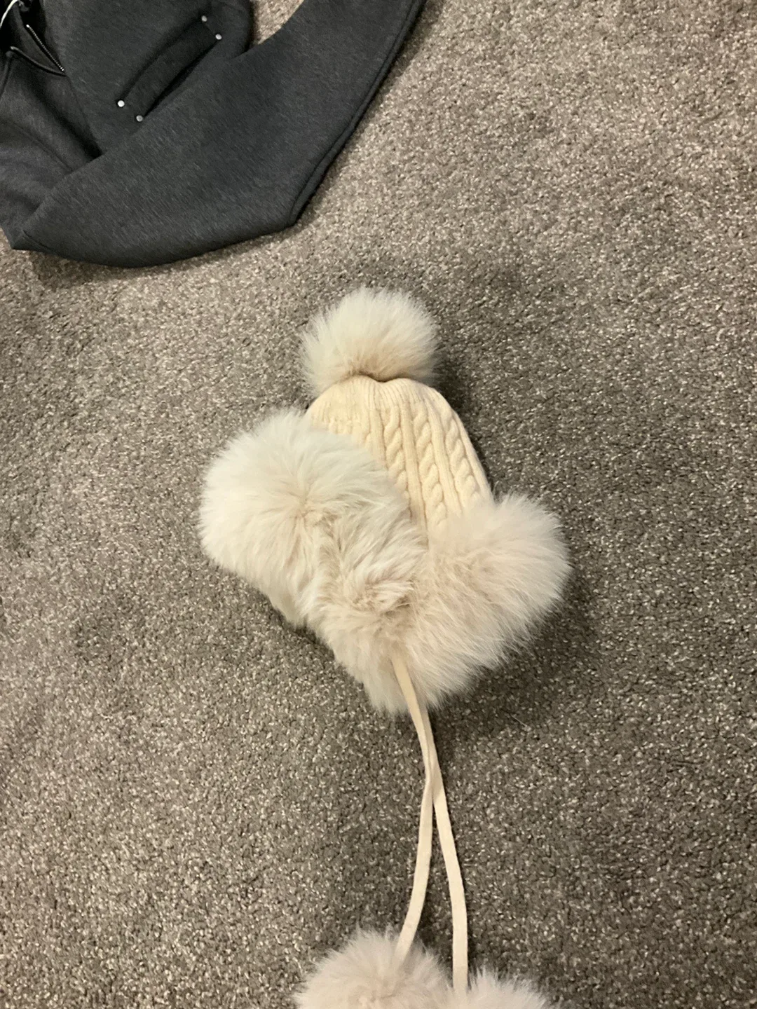 Cream Trapper Hat with Faux Fur Trim image indicator(2)