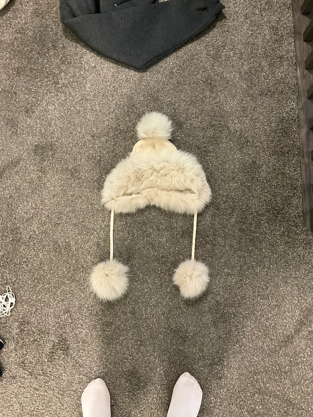 Cream Trapper Hat with Faux Fur Trim image indicator(3)