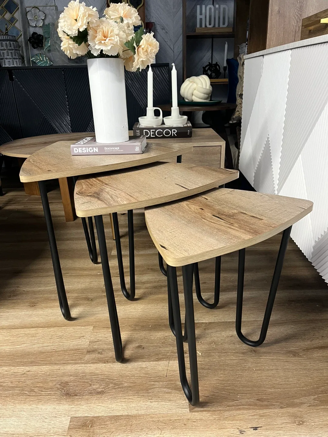 Set of 3 Nesting Tables with Wrought Iron Base image indicator(3)