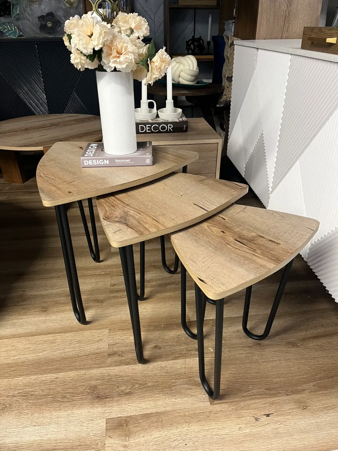 Set of 3 Nesting Tables with Wrought Iron Base