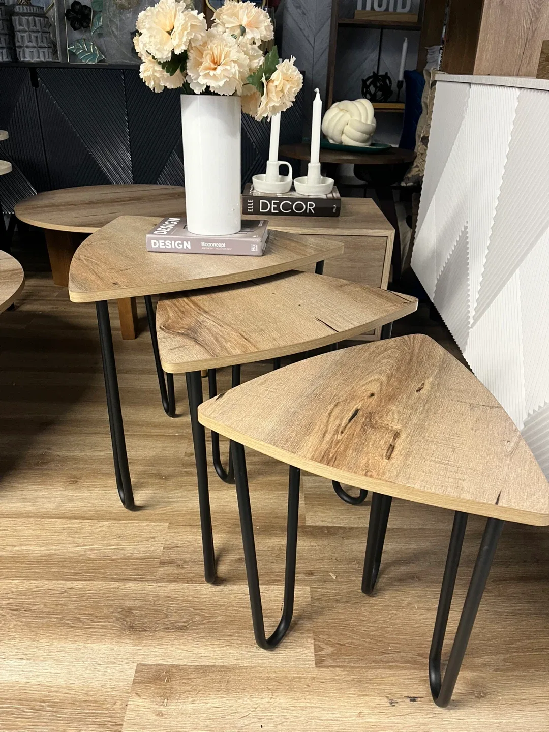 Set of 3 Nesting Tables with Wrought Iron Base image indicator(2)