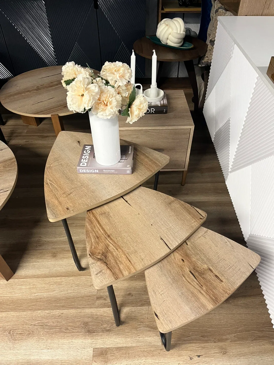 Set of 3 Nesting Tables with Wrought Iron Base image indicator(4)