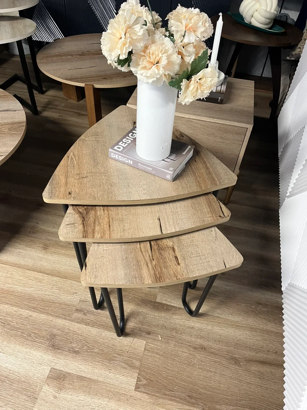 Set of 3 Nesting Tables with Wrought Iron Base image indicator(5)