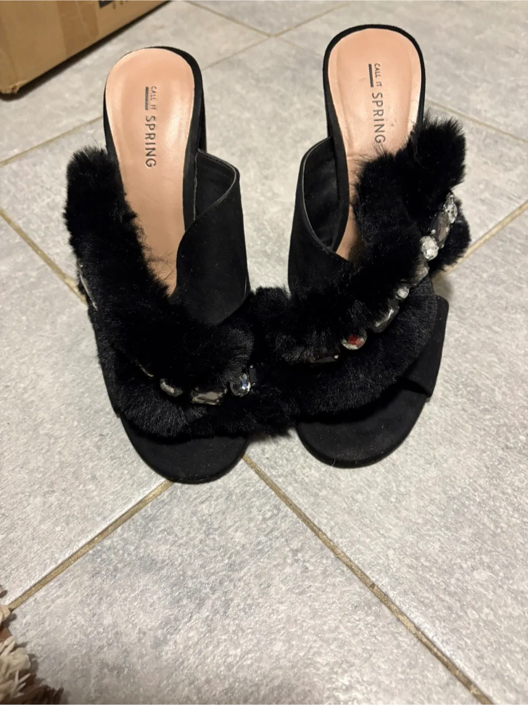 Call It Spring Black Faux Fur Mules - Size 8 image indicator(2)