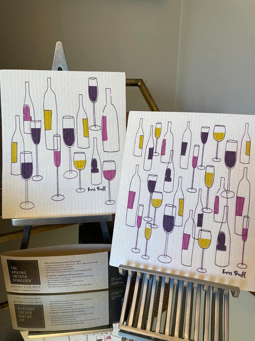 Wine Lovers Swedish Dishcloths lack of 2 NEW