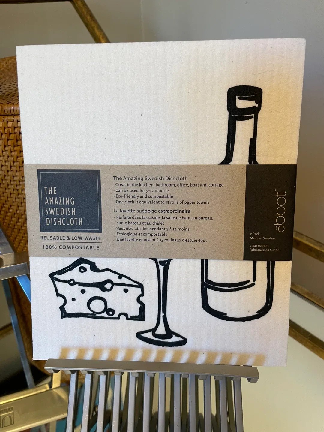 Wine & Cheese Swedish Dishcloth - 2 Pack NEW image indicator(2)