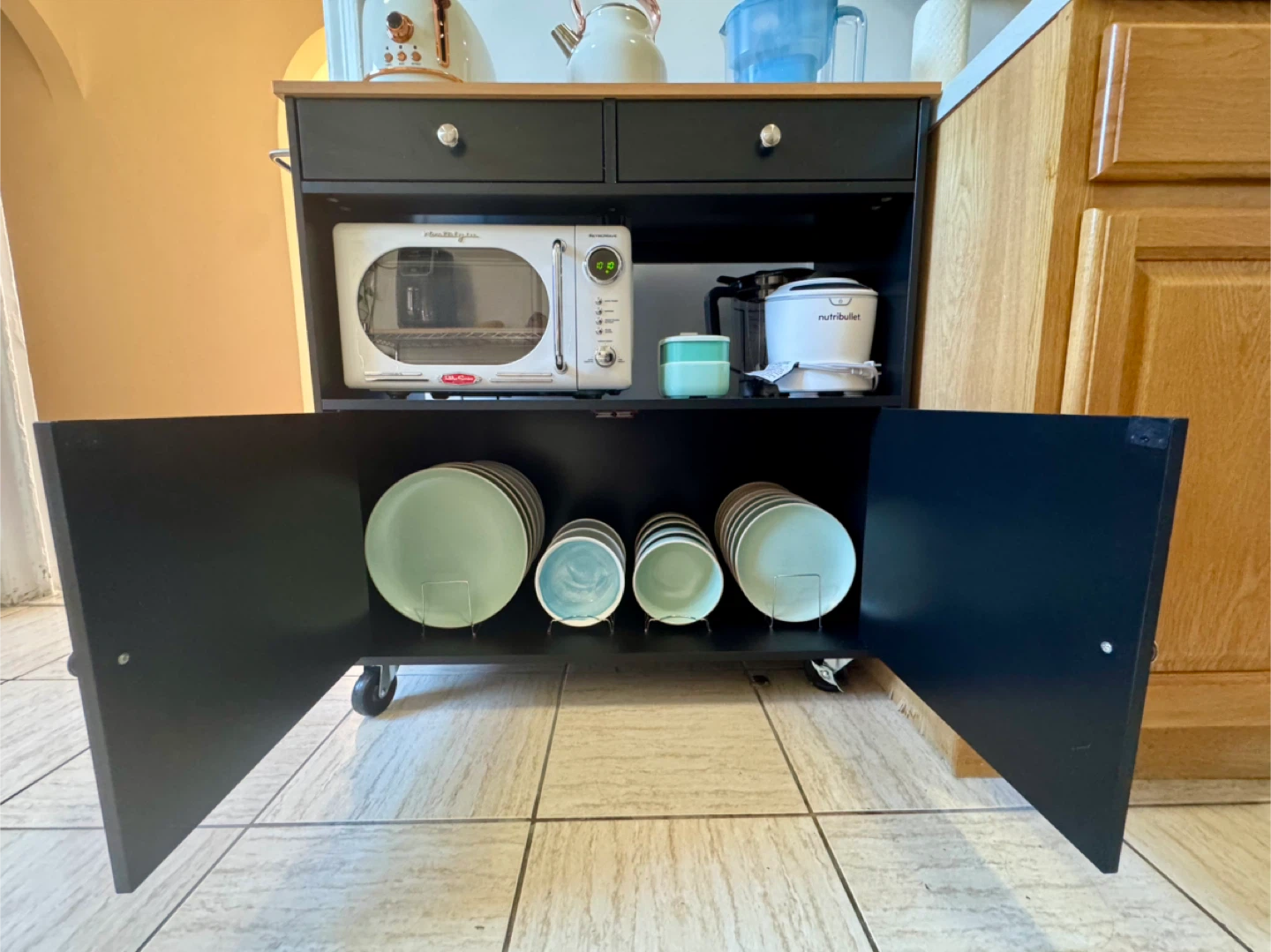 Black Kitchen Island Cart with Wood Top - photo 4