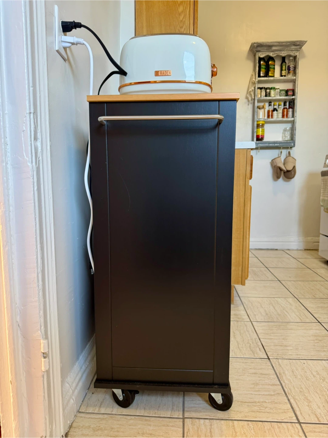 Black Kitchen Island Cart with Wood Top - photo 2