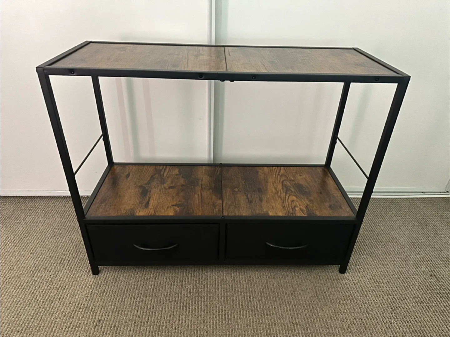 Black Metal Frame Comsole Shelf with 2 Drawers thumbnail
