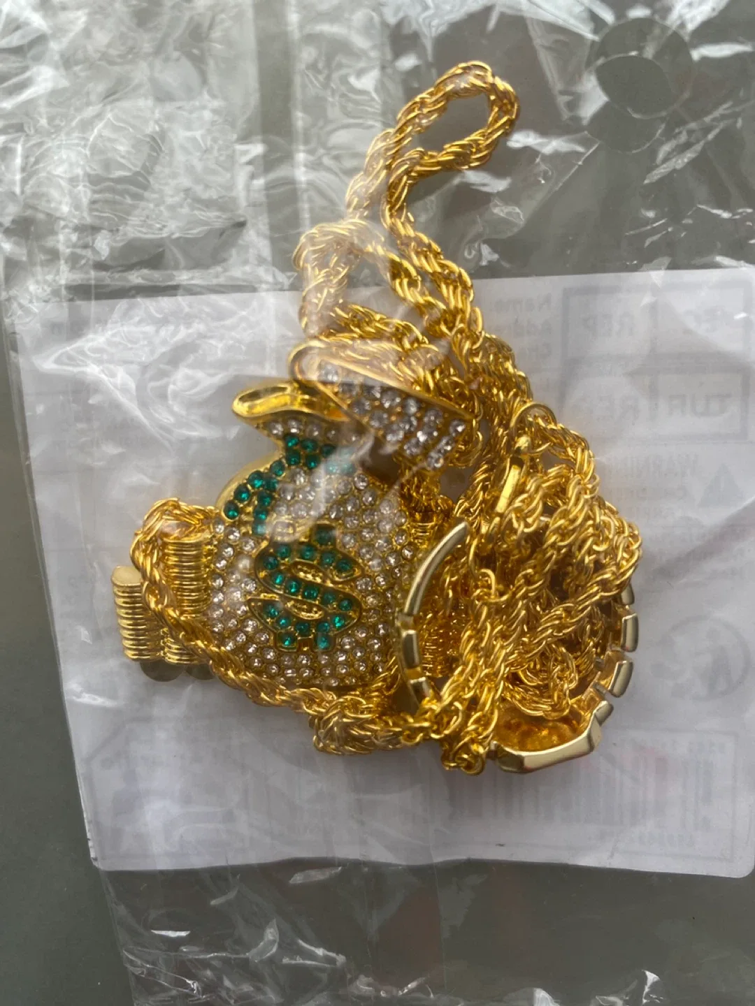 Gold Money Bag Pendant Necklace and Ring Set 🥕 Brand New thumbnail