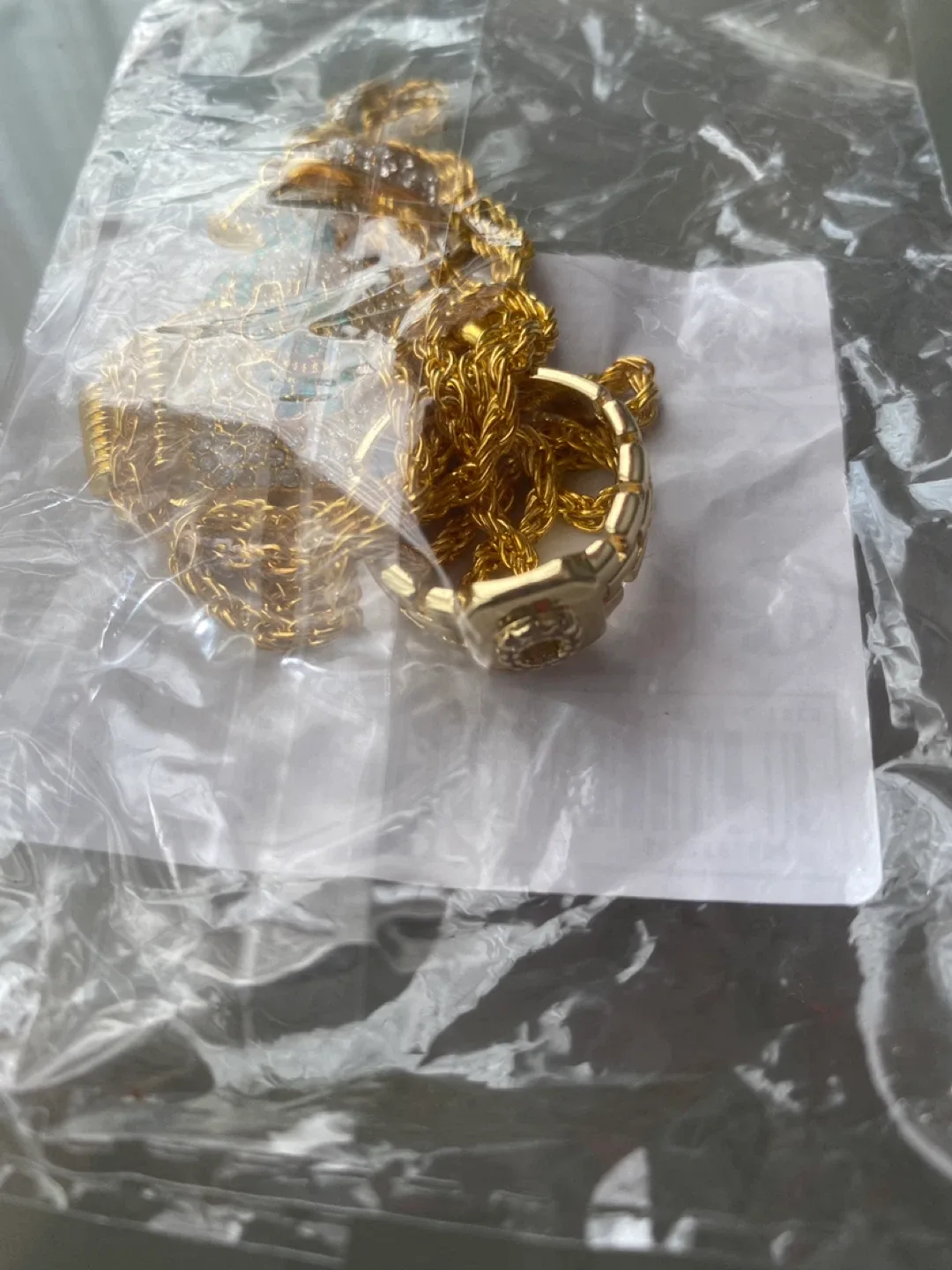 Gold Money Bag Pendant Necklace and Ring Set 🥕 Brand New image indicator(2)