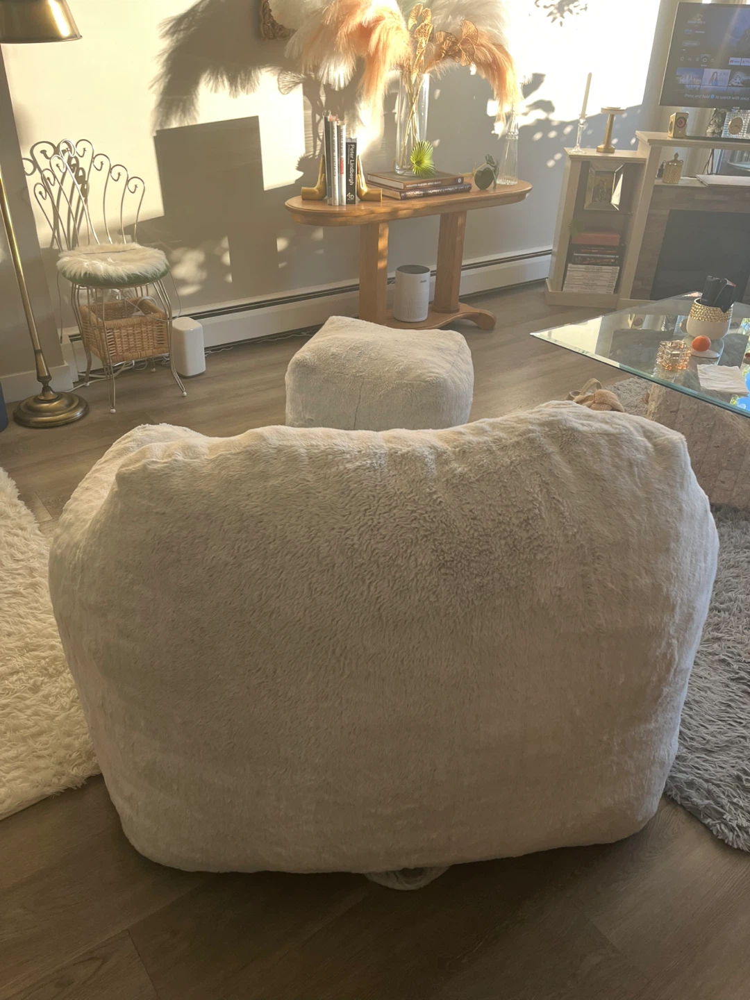 Giant Light Grey Beanbag Chair & Ottoman - photo 3