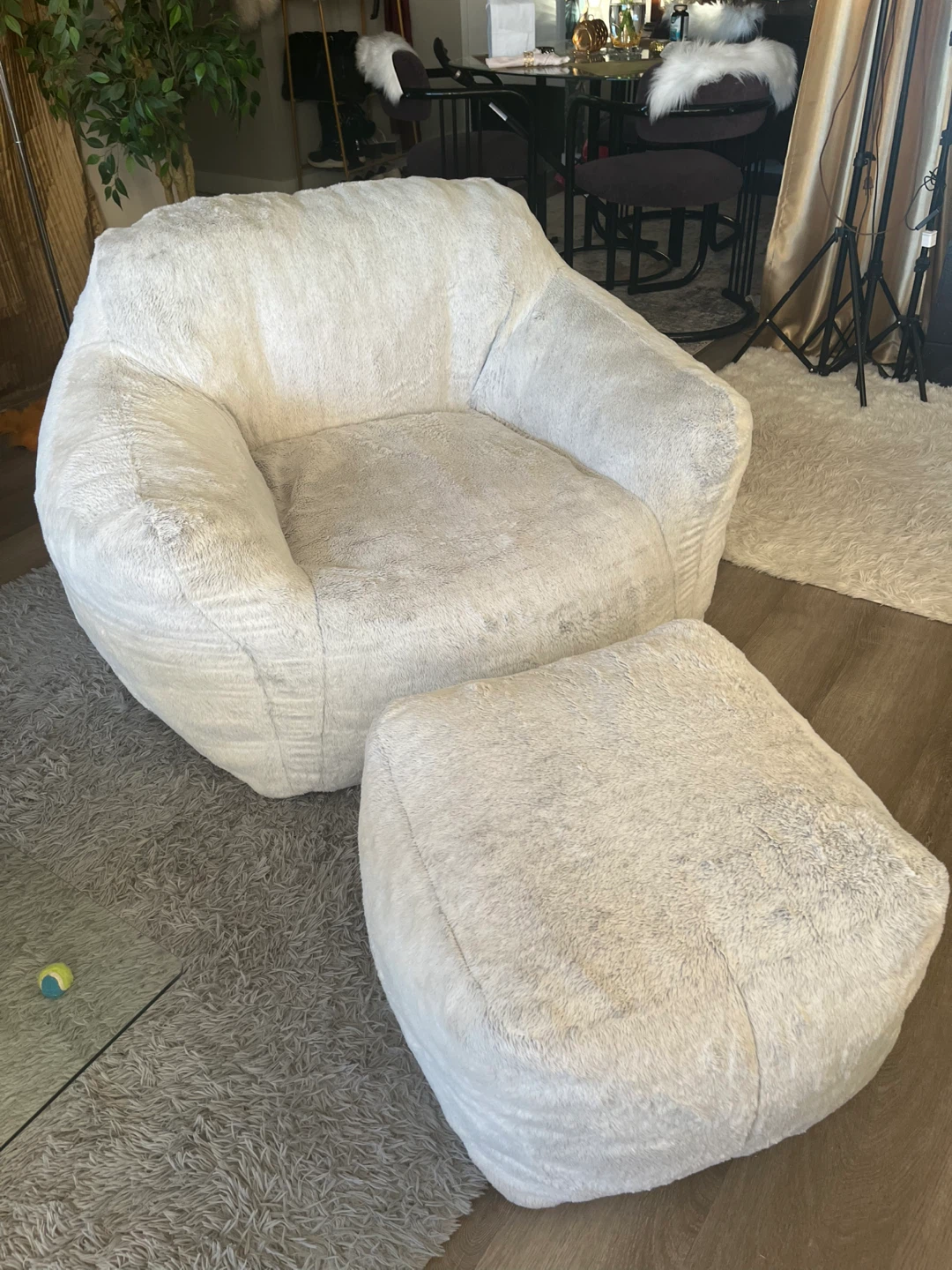 Giant Light Grey Beanbag Chair & Ottoman