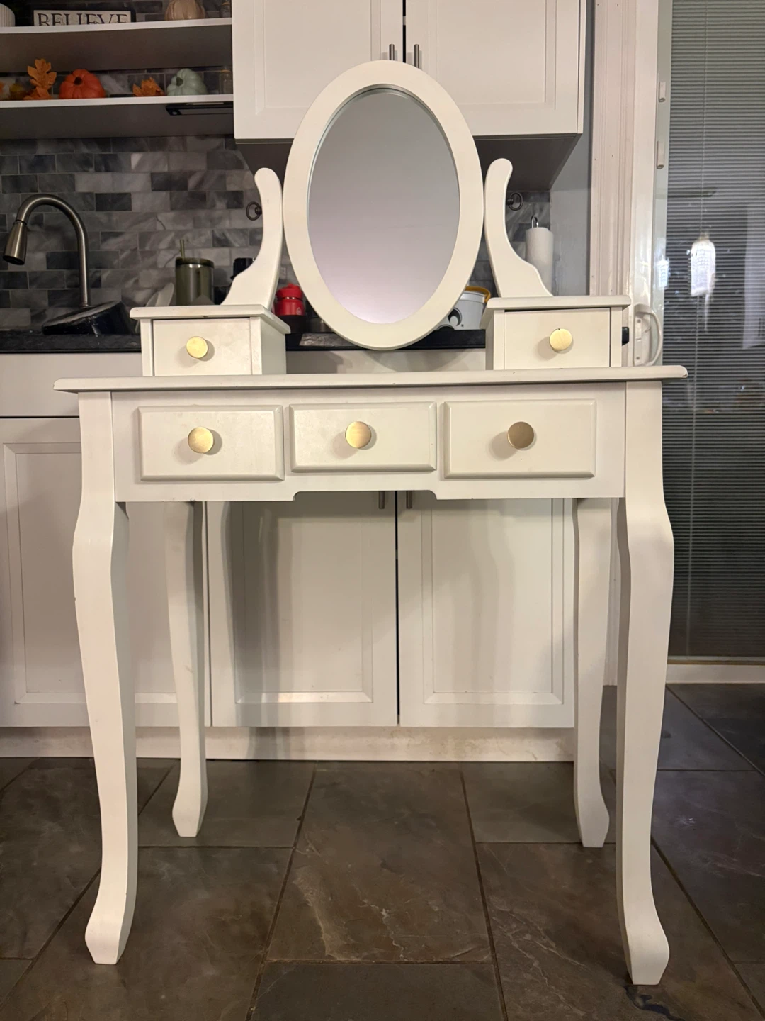 White Vanity Table with Mirror & Stool - photo 2
