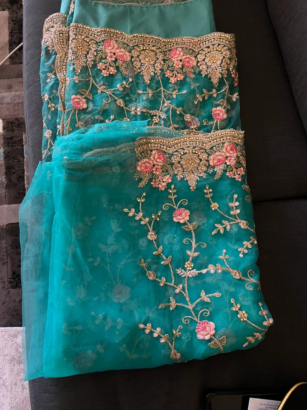 Embroidered Teal sari with blouse