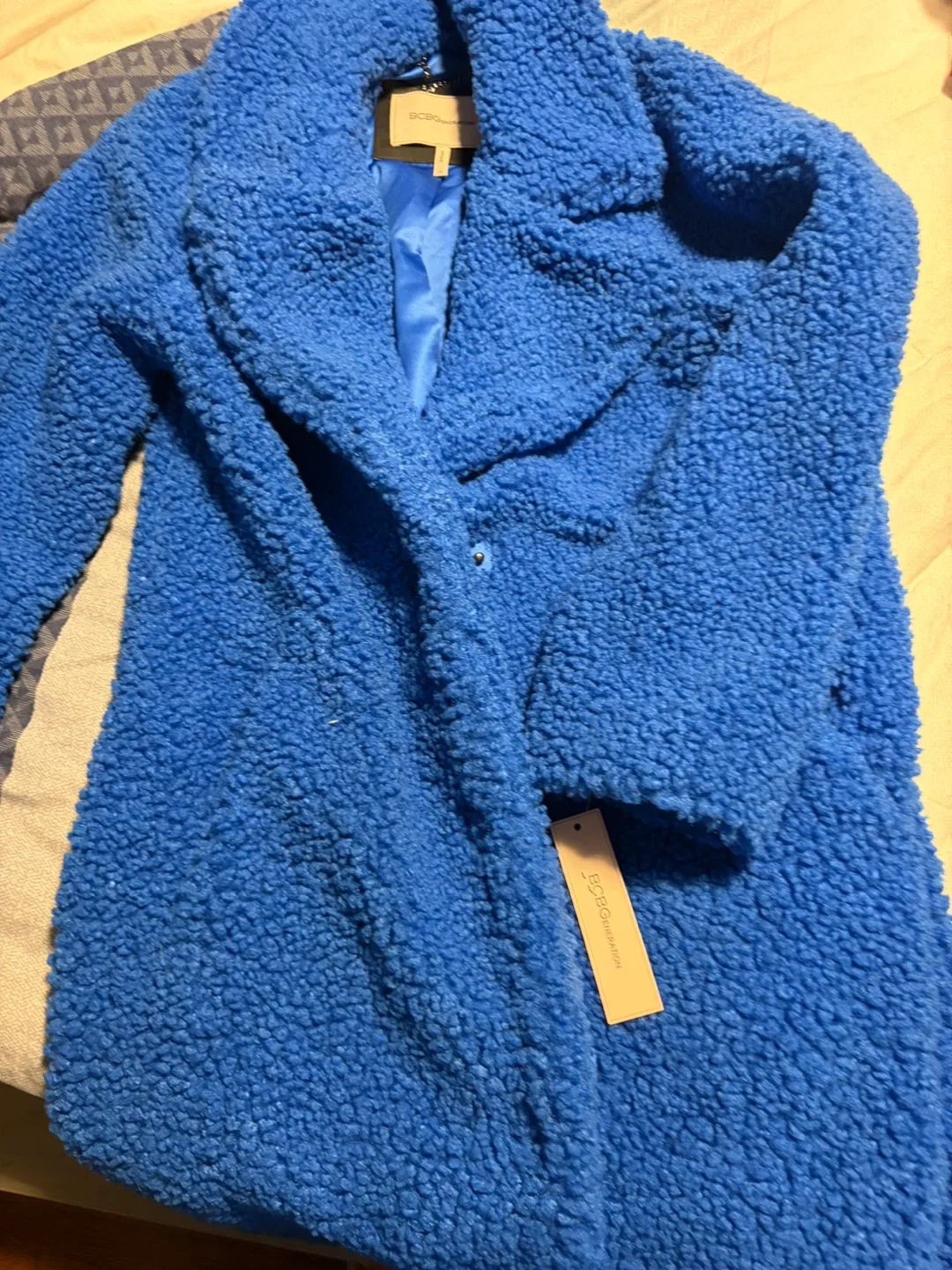 BCBGMAXAZRIA Blue Teddy Coat