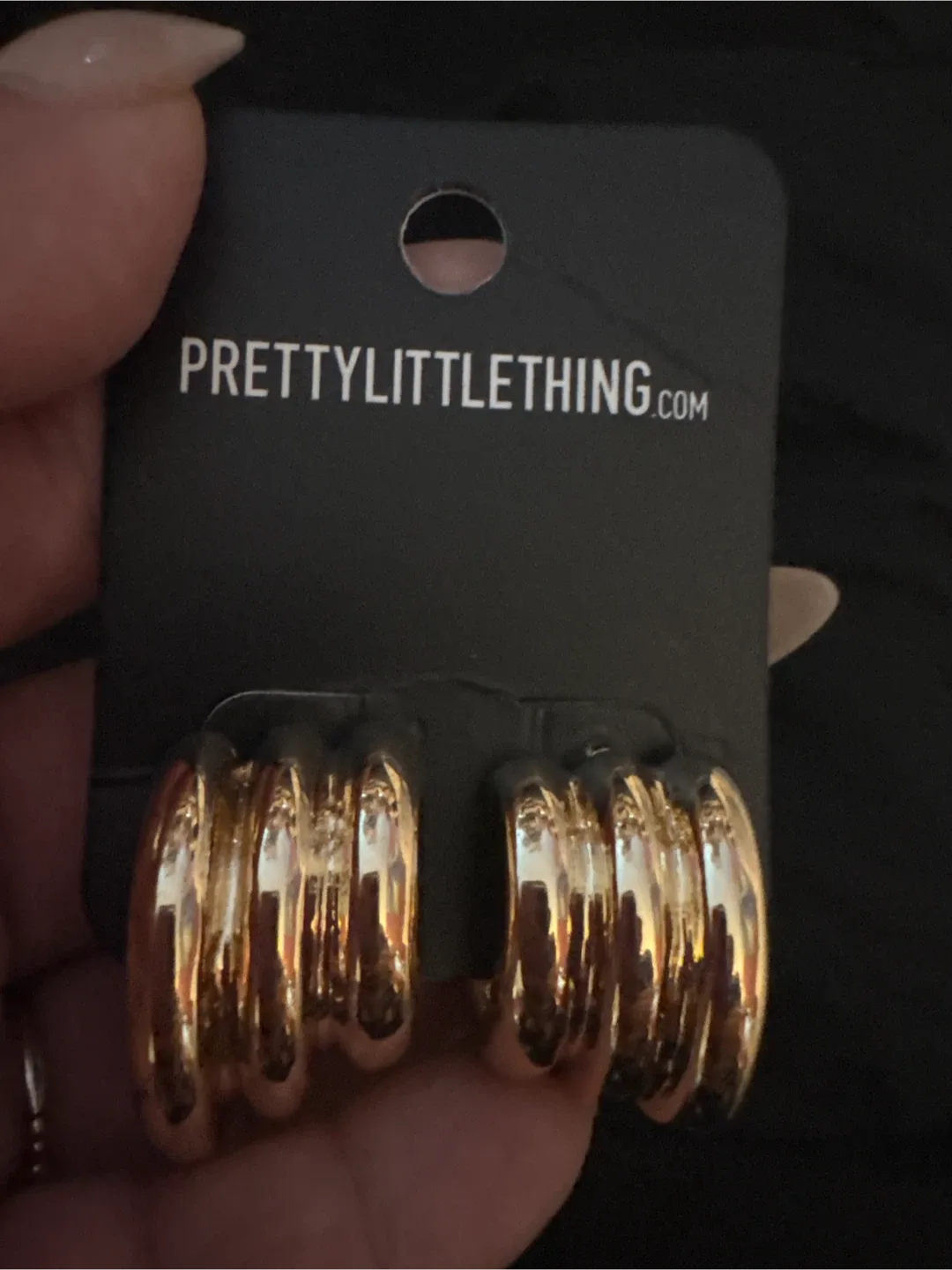 NEW PrettyLittleThing Gold Layered Hoop Earrings image indicator(4)
