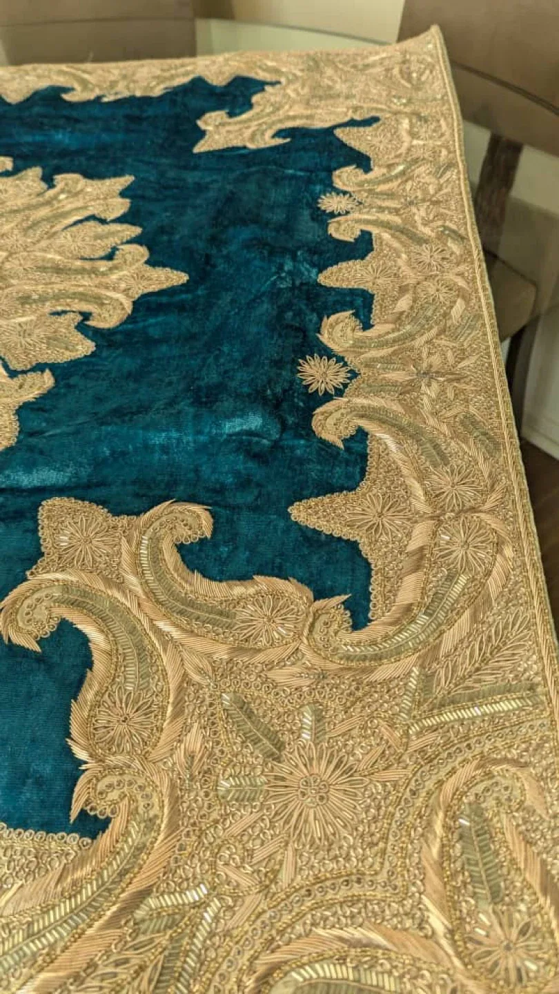 Embroidered Teal Tablecloth image indicator(2)