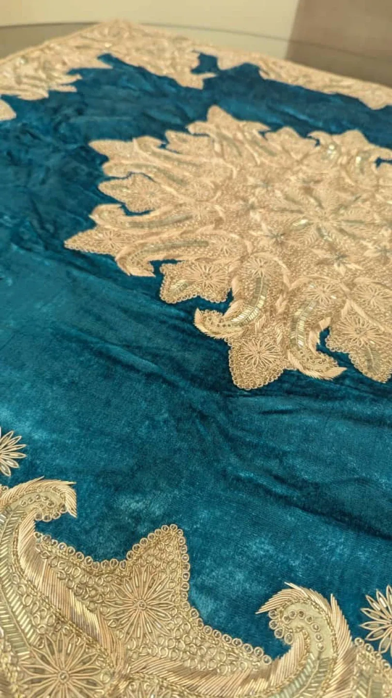 Embroidered Teal Tablecloth image indicator(3)